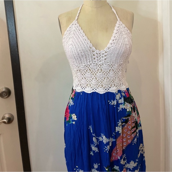 Crotchet Halter Open back Floral Rayon Maxi Dress - Picture 6 of 7